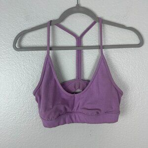 Alo Yoga Purple Ribbed Sports Bra S V Neck Racerback Athletic Athleisure Stretch